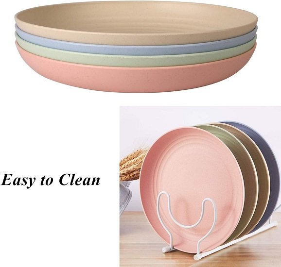 Wheat Straw Plates Lightweight Unbreakable Dinner Dishes Plates Set Dishwasher & Microwave Safe (Large 4 Pack 8')