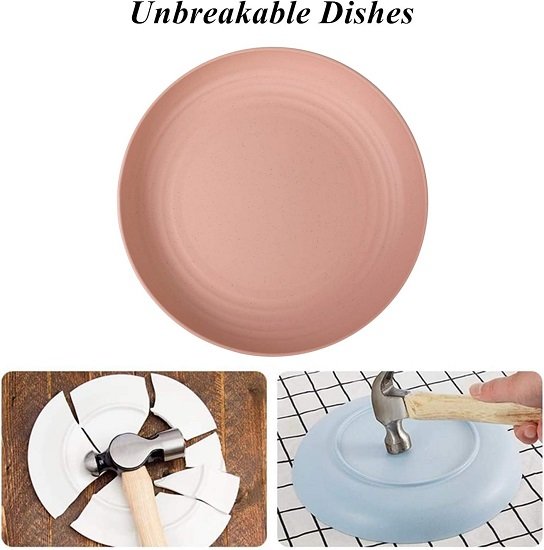 Wheat Straw Plates Lightweight Unbreakable Dinner Dishes Plates Set Dishwasher & Microwave Safe (Large 4 Pack 8')